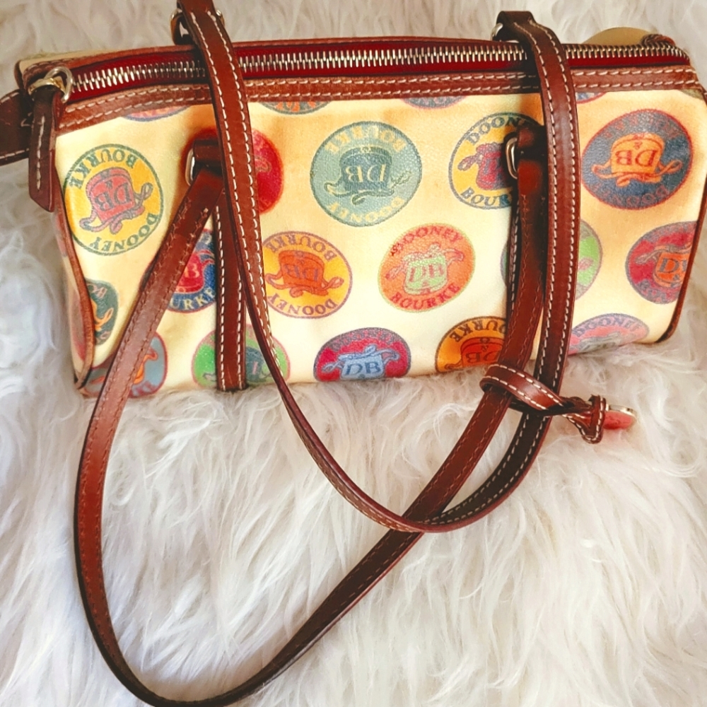 Dooney & Bourke vintage Logo purse - tan with multi color print! Super cute!